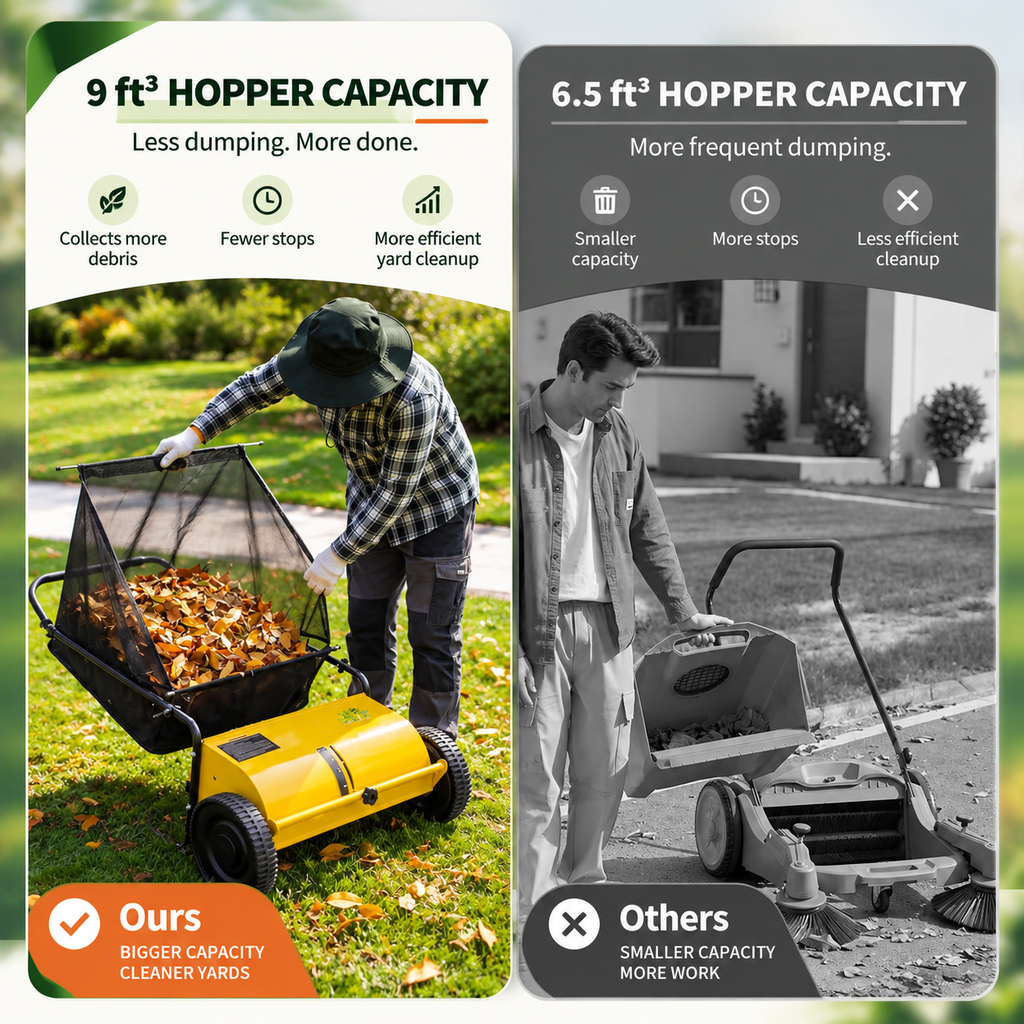 Lawn Sweeper | 26-Inch Manual Yard Sweeper with Adjustable Height & Tool Bag for Efficient Leaf Collection