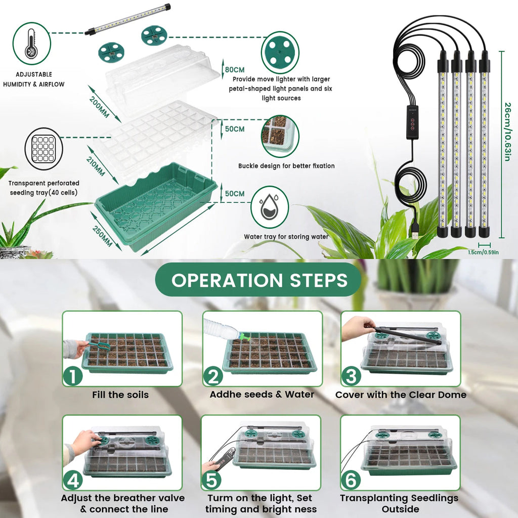 Indoor Garden Pro | Seed Starter Tray with Full Spectrum LED Light & Humidity Control | Efficient Seedling Growth Solution 5