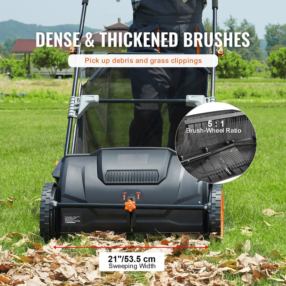 Lawn Sweeper with Heavy-Duty Steel Frame- 21-Inch Push | Efficient Leaf Collection for Easy Yard Maintenance