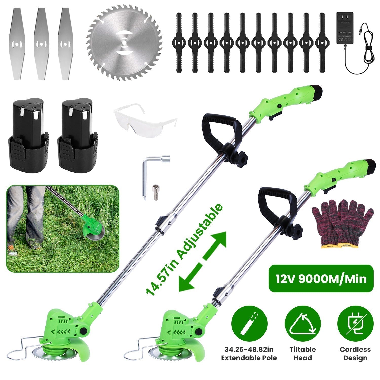 SnarKutor 2.0 | Cordless Brush Cutter with Adjustable Length & Triple Blades | Effortless Yard Maintenance Tool 1